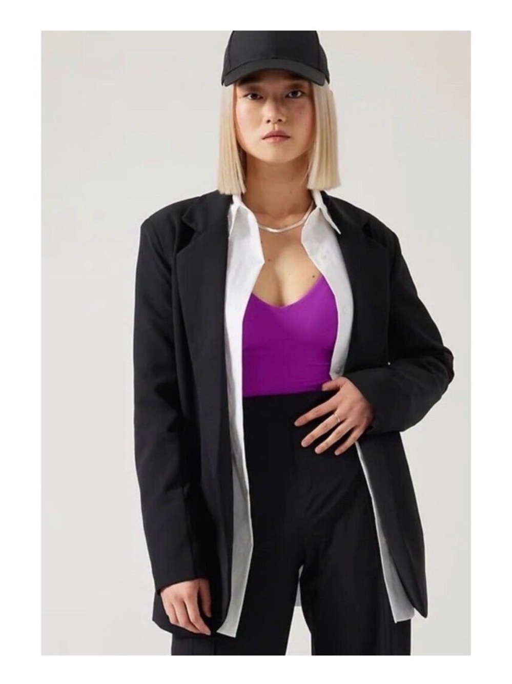 Athleta Endless Blazer Primatwill Women's Black Active Work Jacket Coat Office